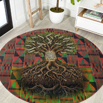 Black Heritage Tree Round Carpet African Root Black History Kente Pattern