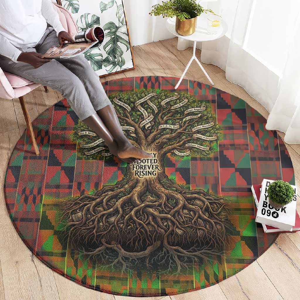 Black Heritage Tree Round Carpet African Root Black History Kente Pattern