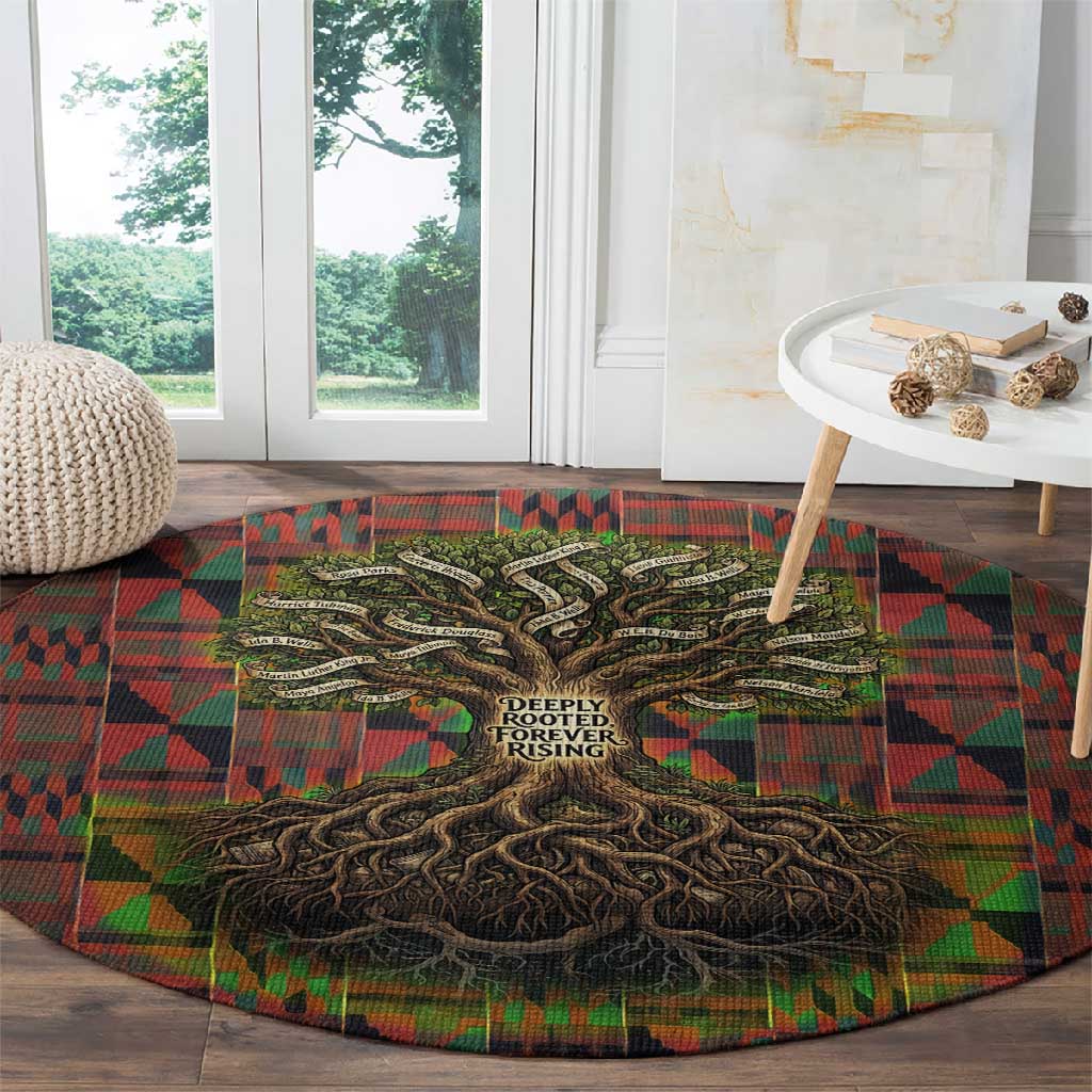 Black Heritage Tree Round Carpet African Root Black History Kente Pattern