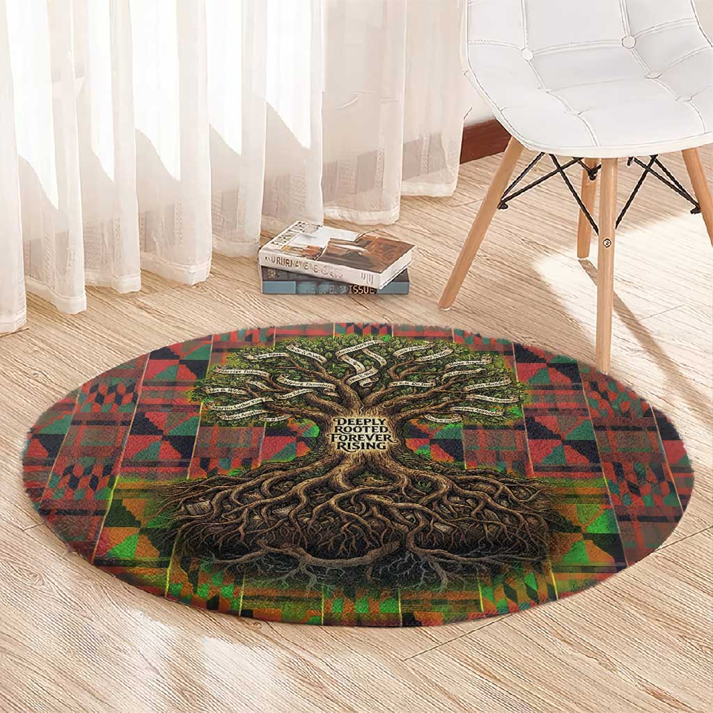 Black Heritage Tree Round Carpet African Root Black History Kente Pattern