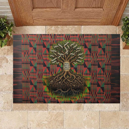 Black Heritage Tree Rubber Doormat African Root Black History Kente Pattern