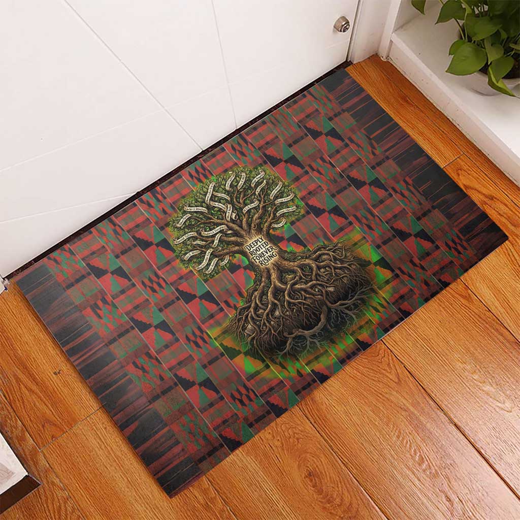 Black Heritage Tree Rubber Doormat African Root Black History Kente Pattern