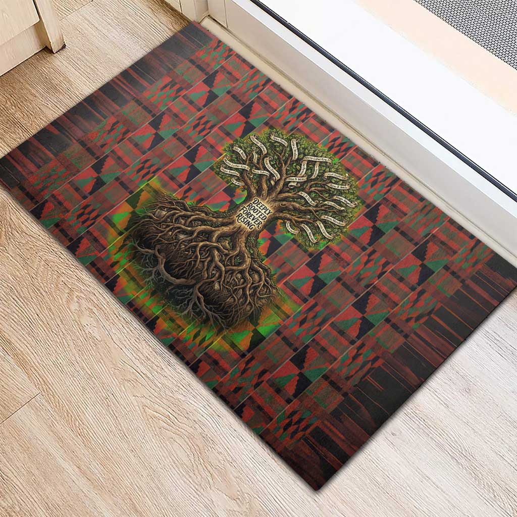 Black Heritage Tree Rubber Doormat African Root Black History Kente Pattern