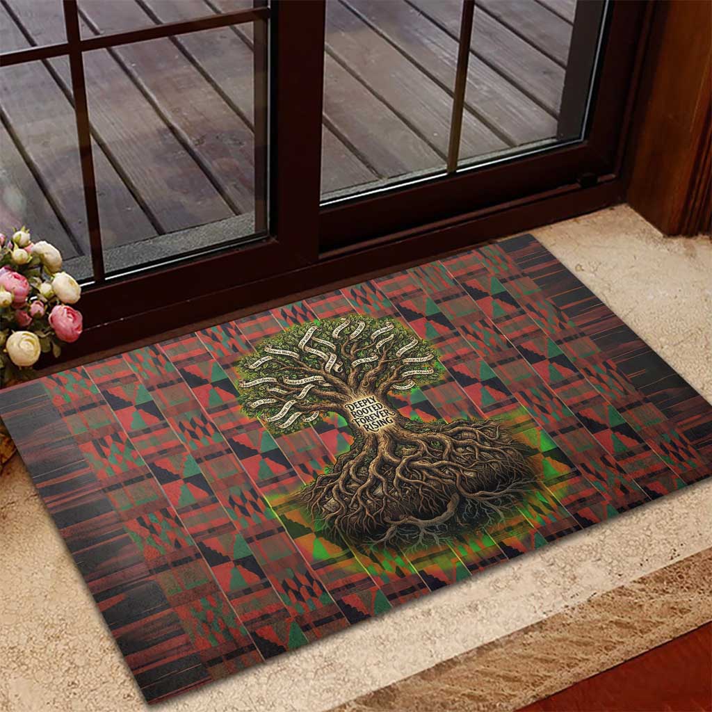 Black Heritage Tree Rubber Doormat African Root Black History Kente Pattern