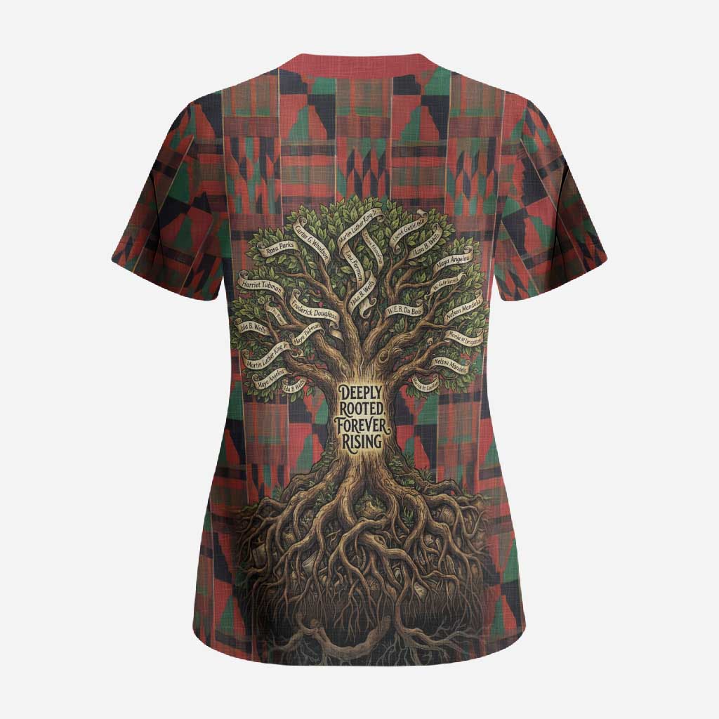 Black Heritage Tree Scrub Top African Root Black History Kente Pattern