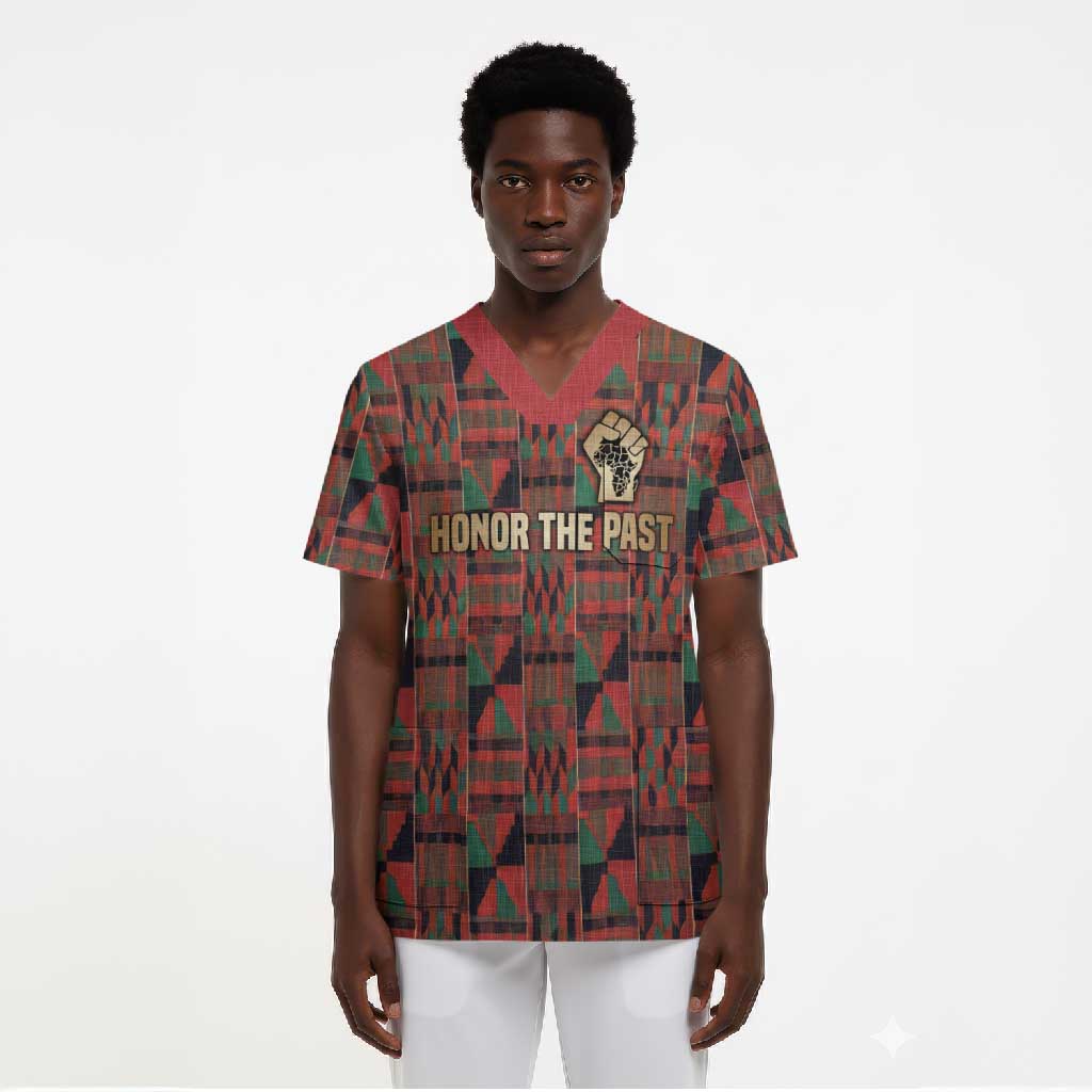 Black Heritage Tree Scrub Top African Root Black History Kente Pattern