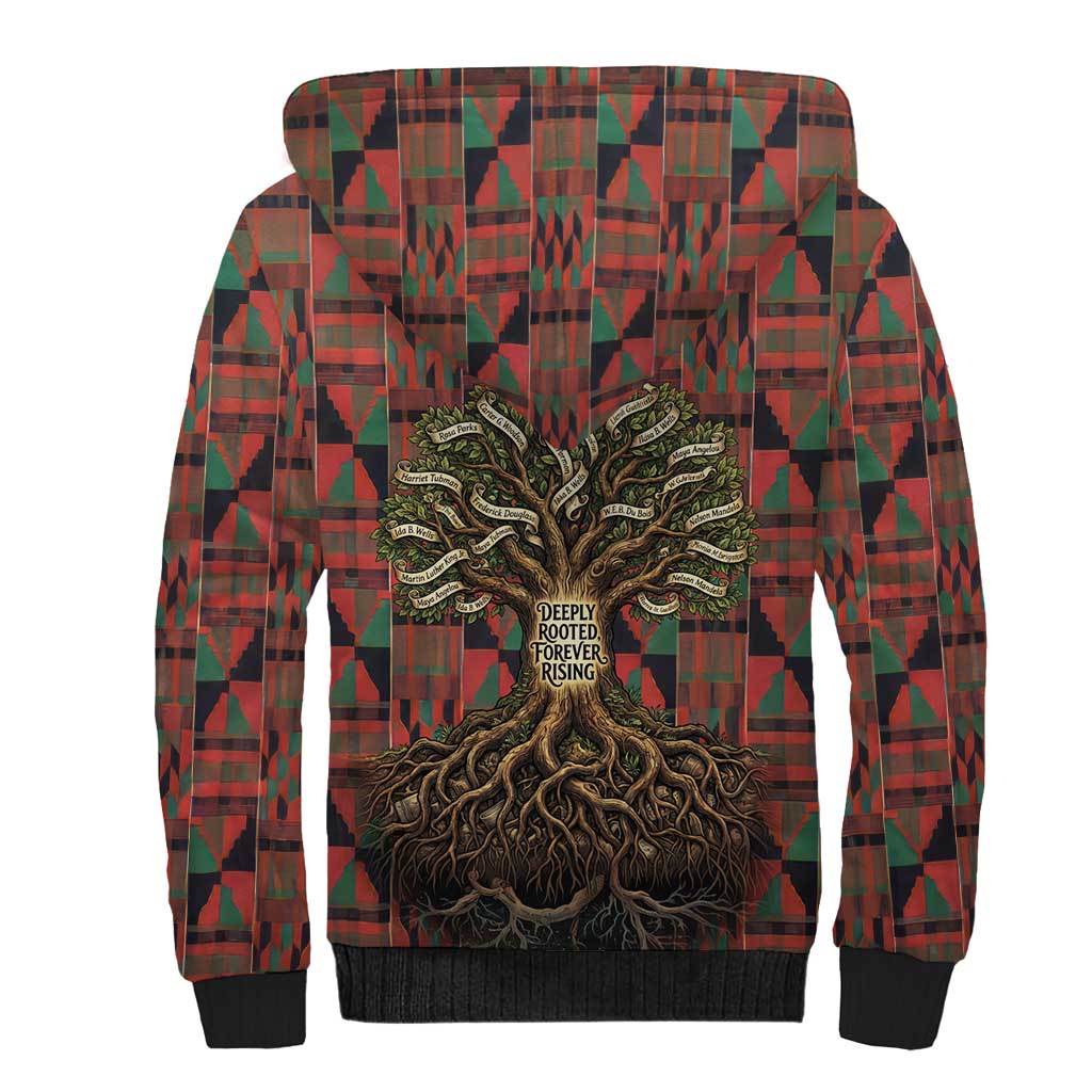 Black Heritage Tree Sherpa Hoodie African Root Black History Kente Pattern