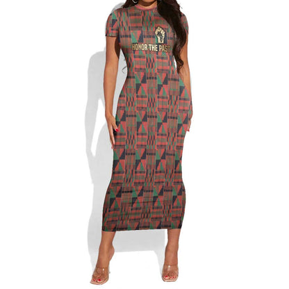 Black Heritage Tree Short Sleeve Bodycon Dress African Root Black History Kente Pattern