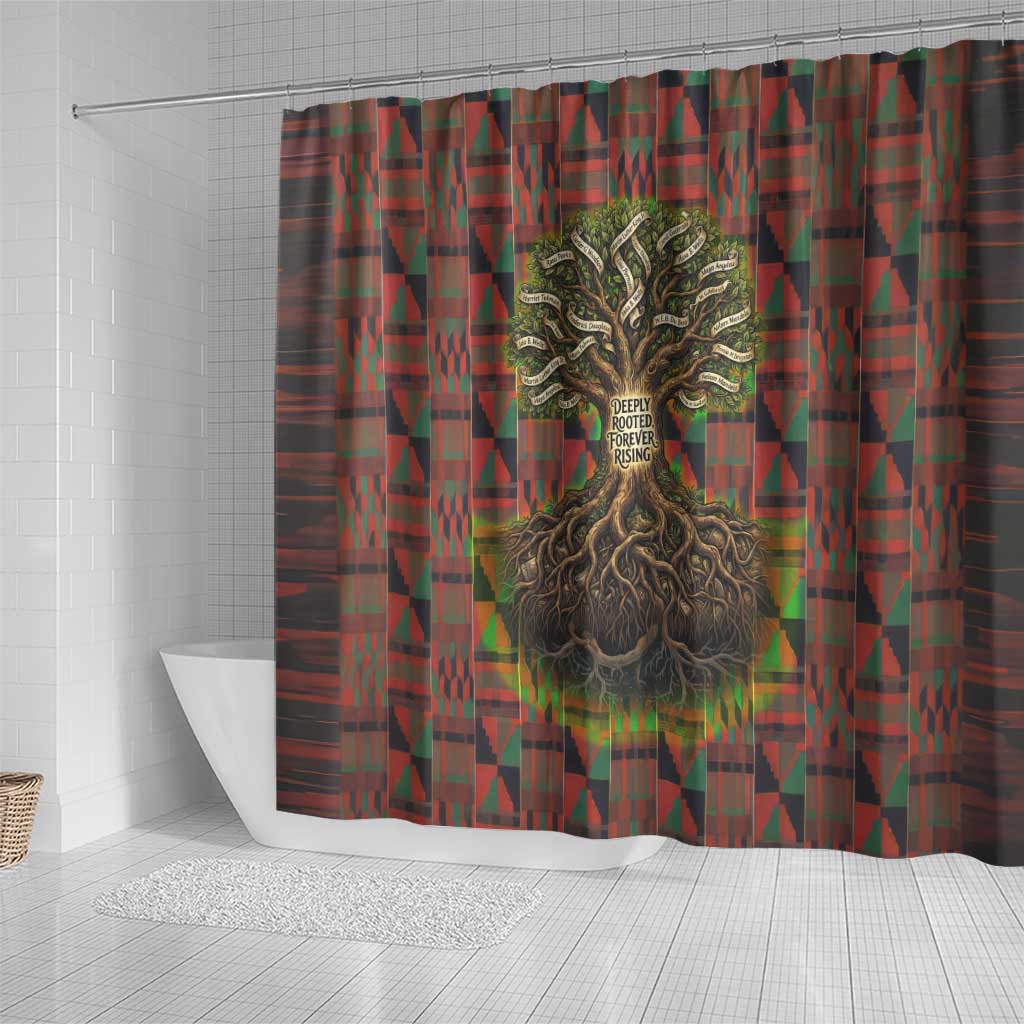 Black Heritage Tree Shower Curtain African Root Black History Kente Pattern