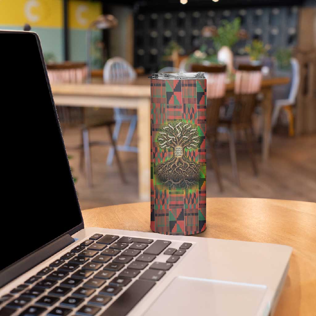 Black Heritage Tree Skinny Tumbler African Root Black History Kente Pattern