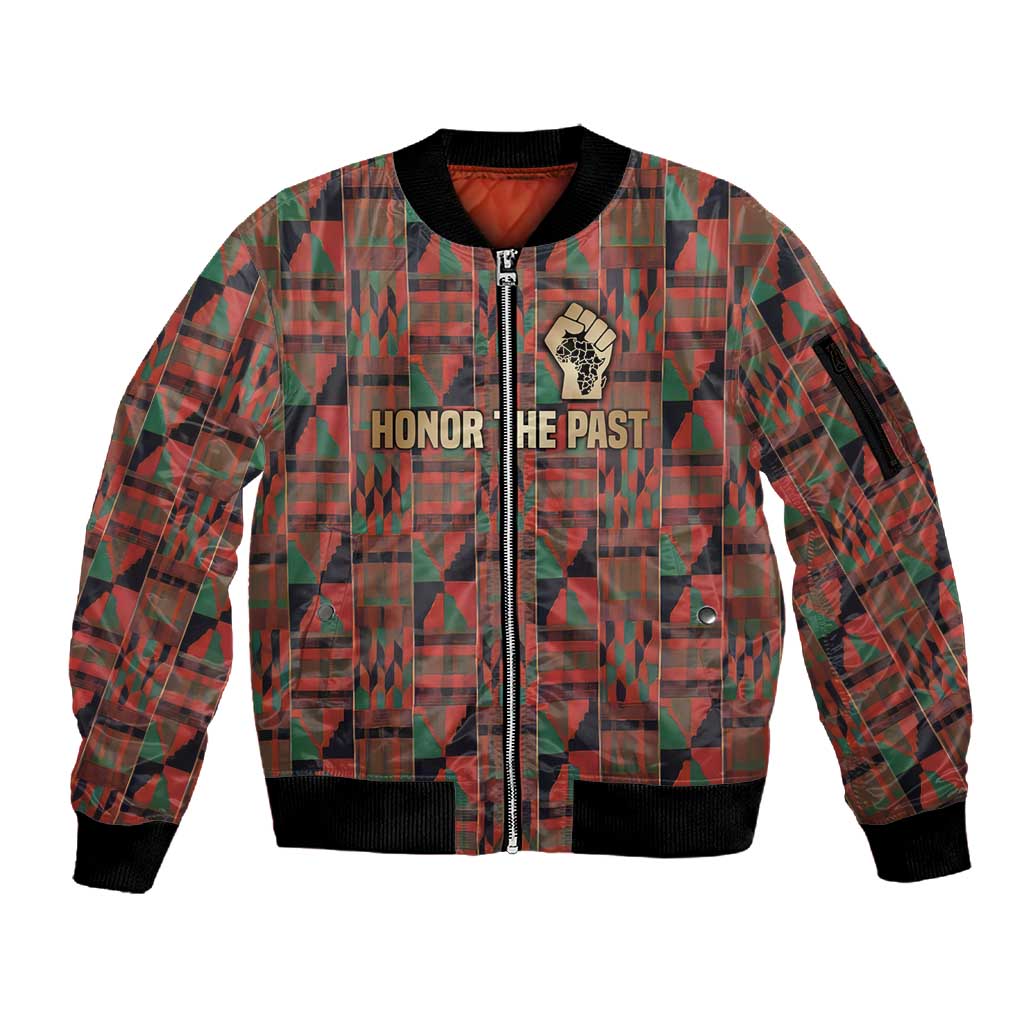 Black Heritage Tree Sleeve Zip Bomber Jacket African Root Black History Kente Pattern