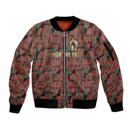 Black Heritage Tree Sleeve Zip Bomber Jacket African Root Black History Kente Pattern
