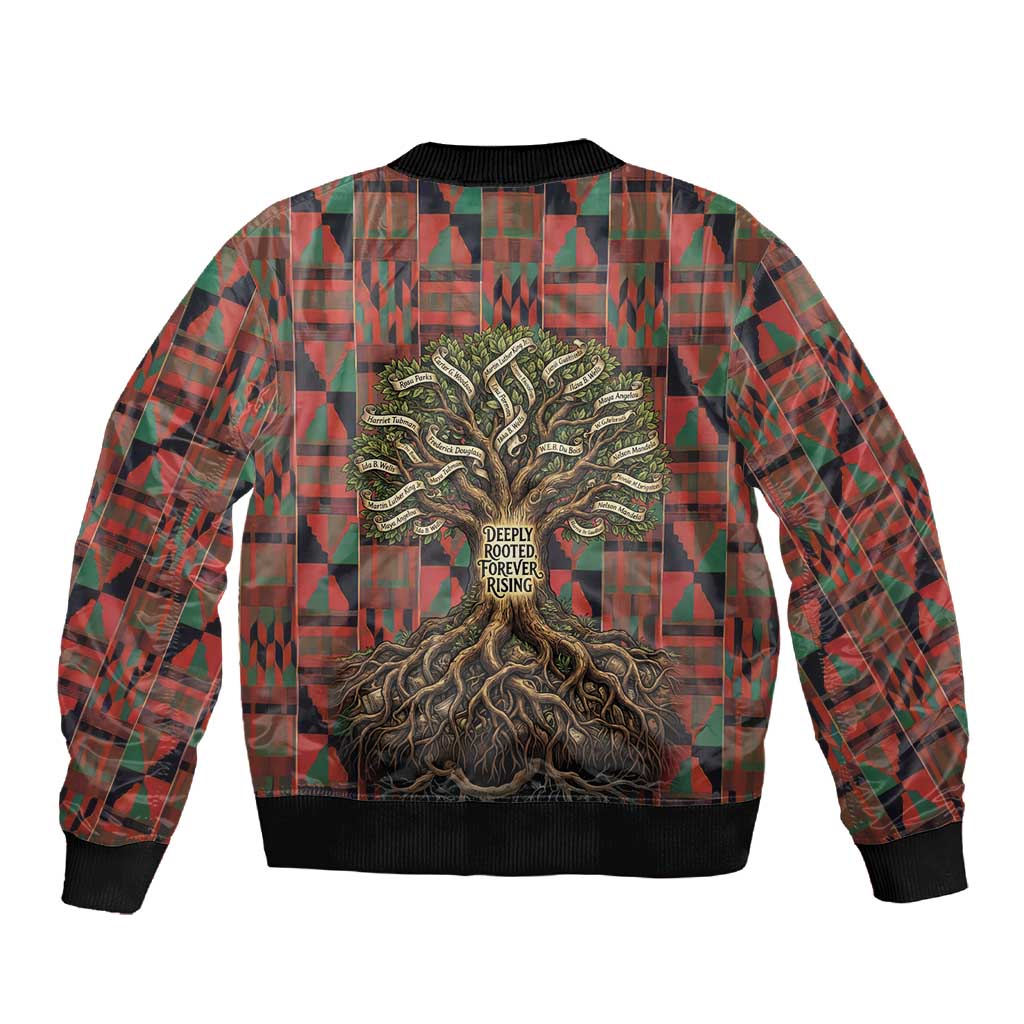 Black Heritage Tree Sleeve Zip Bomber Jacket African Root Black History Kente Pattern