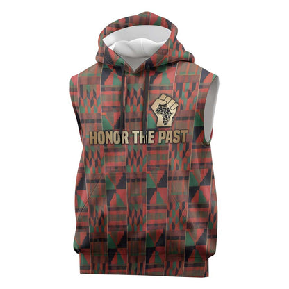 Black Heritage Tree Sleeveless Hoodie African Root Black History Kente Pattern