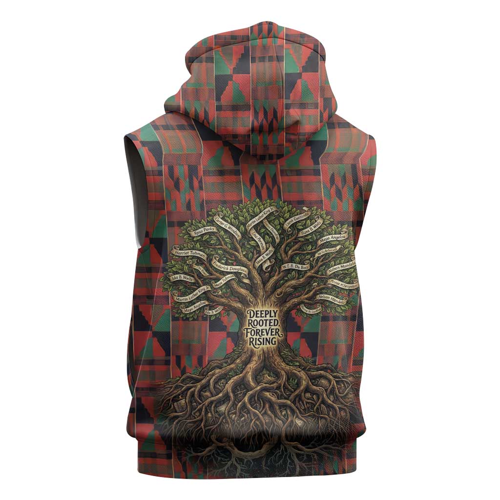 Black Heritage Tree Sleeveless Hoodie African Root Black History Kente Pattern