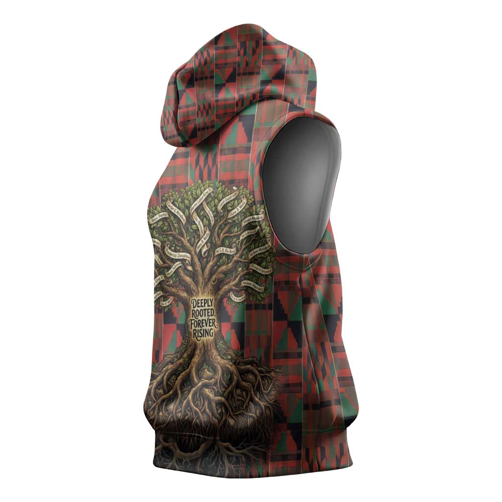 Black Heritage Tree Sleeveless Hoodie African Root Black History Kente Pattern