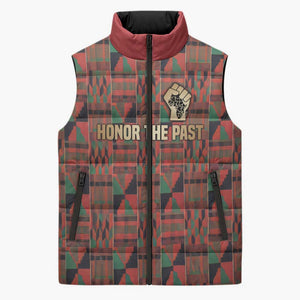 Black Heritage Tree Sleeveless Puffer Jacket African Root Black History Kente Pattern