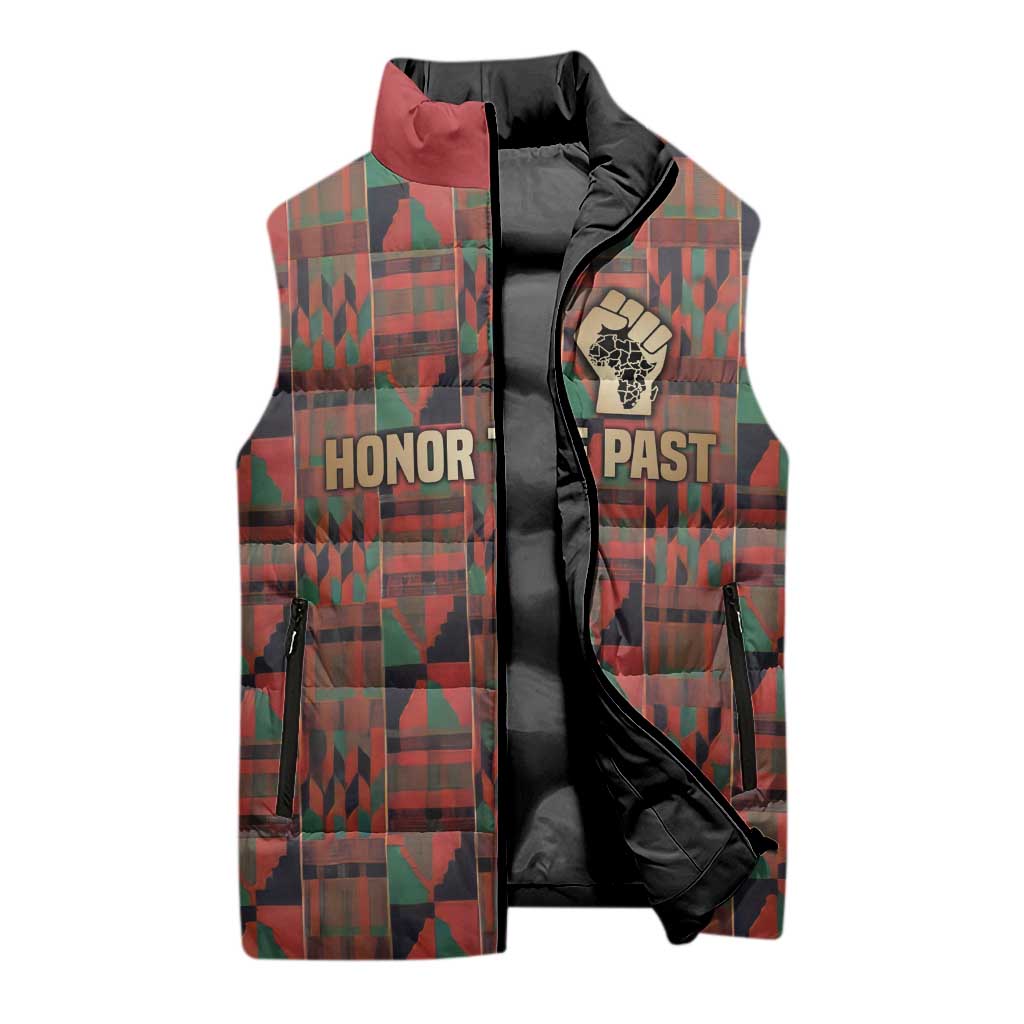Black Heritage Tree Sleeveless Puffer Jacket African Root Black History Kente Pattern