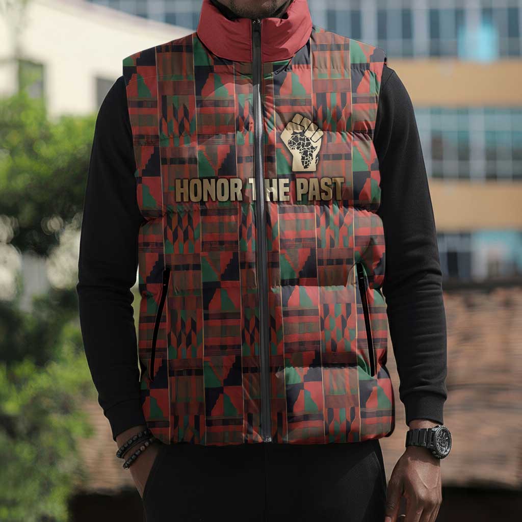 Black Heritage Tree Sleeveless Puffer Jacket African Root Black History Kente Pattern