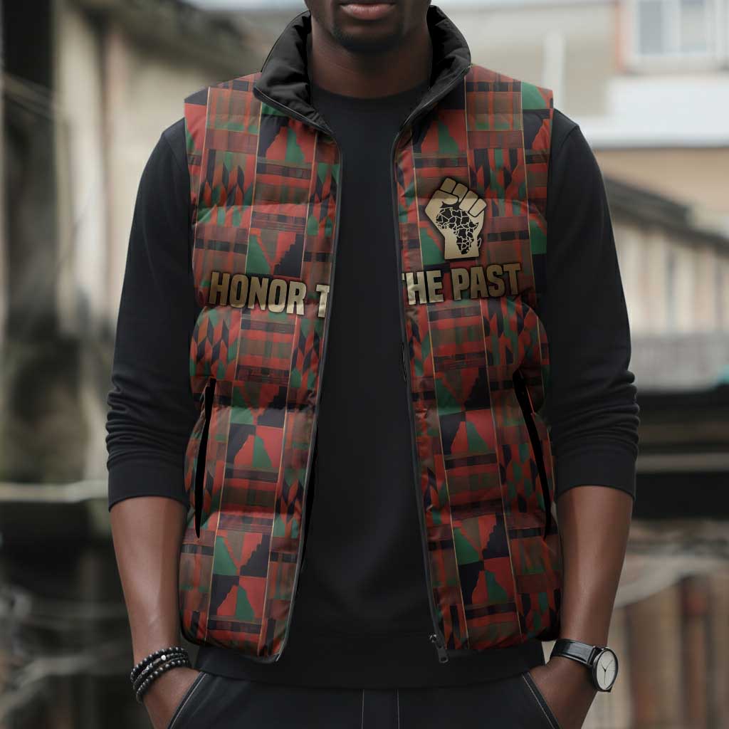 Black Heritage Tree Sleeveless Puffer Jacket African Root Black History Kente Pattern