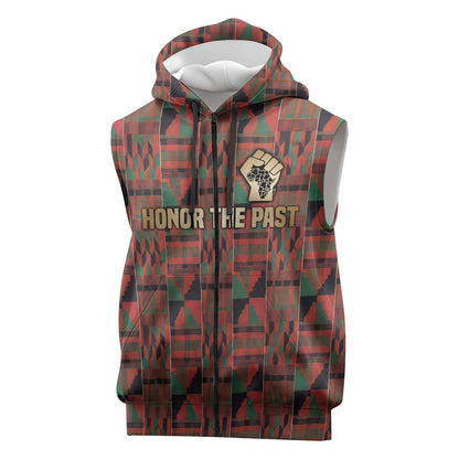 Black Heritage Tree Sleeveless Zip Hoodie African Root Black History Kente Pattern