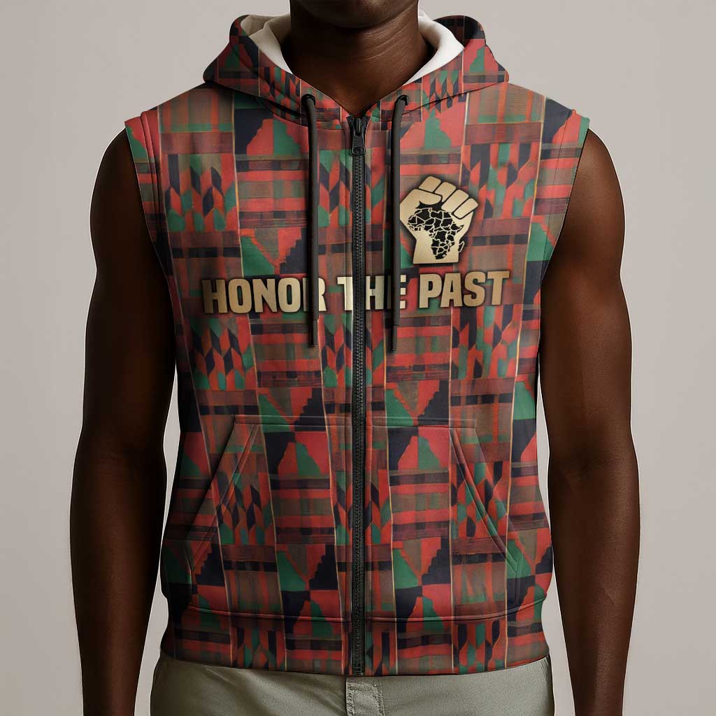 Black Heritage Tree Sleeveless Zip Hoodie African Root Black History Kente Pattern