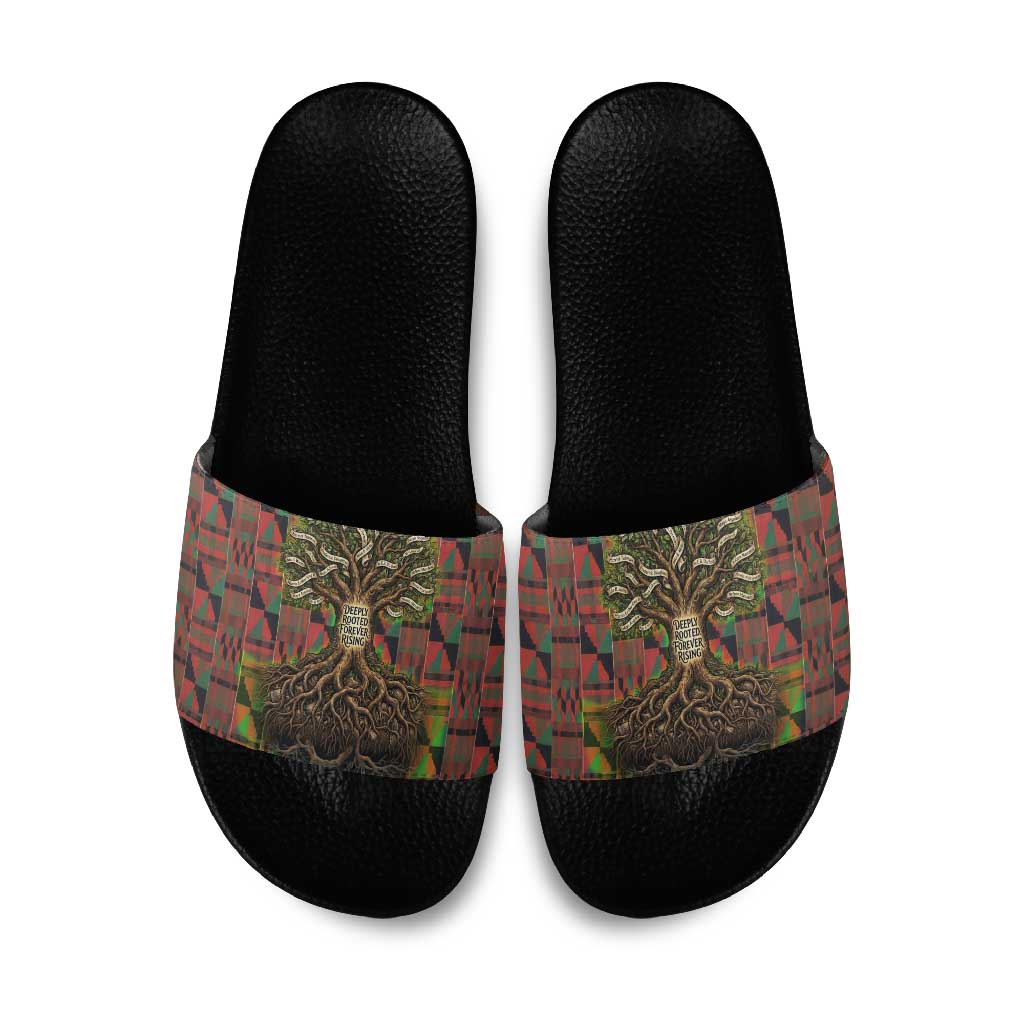 Black Heritage Tree Slide Sandals African Root Black History Kente Pattern