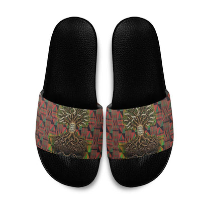 Black Heritage Tree Slide Sandals African Root Black History Kente Pattern