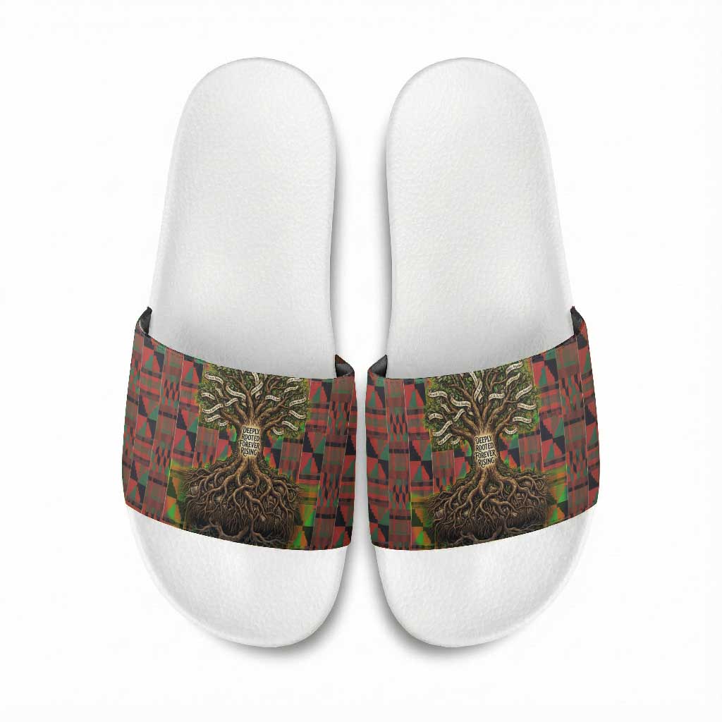 Black Heritage Tree Slide Sandals African Root Black History Kente Pattern