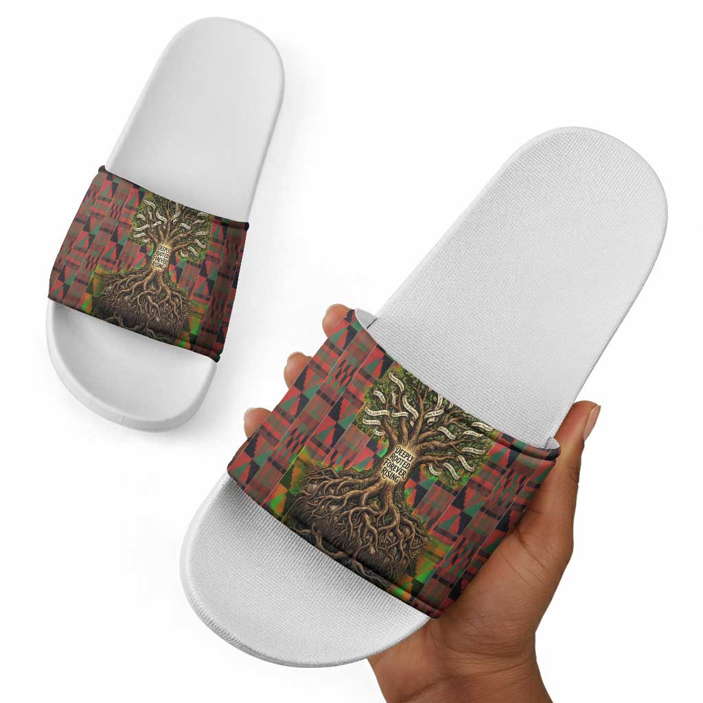 Black Heritage Tree Slide Sandals African Root Black History Kente Pattern