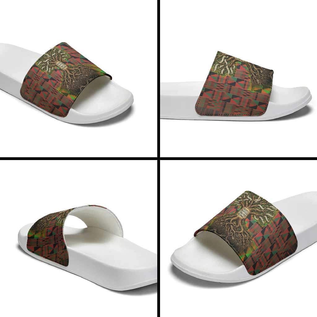 Black Heritage Tree Slide Sandals African Root Black History Kente Pattern