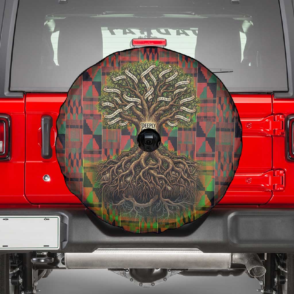 Black Heritage Tree Spare Tire Cover African Root Black History Kente Pattern
