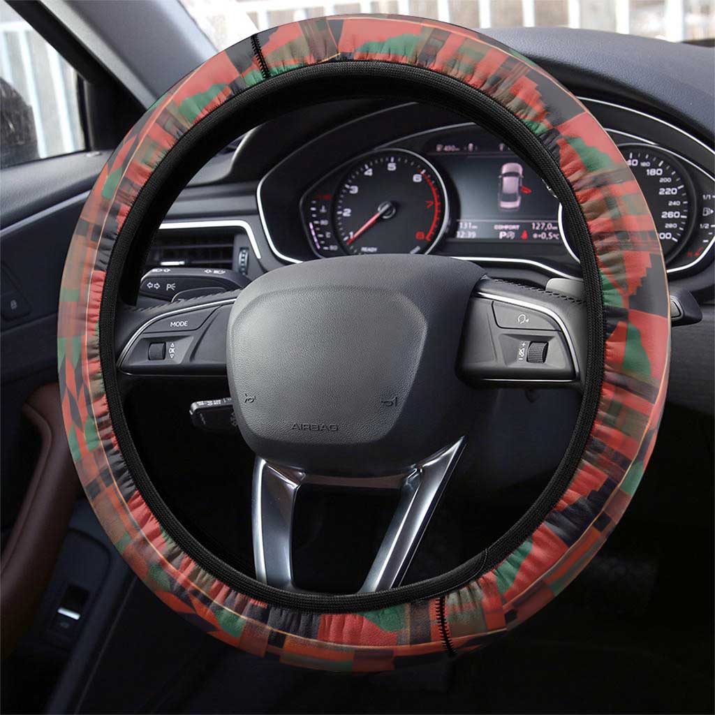 Black Heritage Tree Steering Wheel Cover African Root Black History Kente Pattern