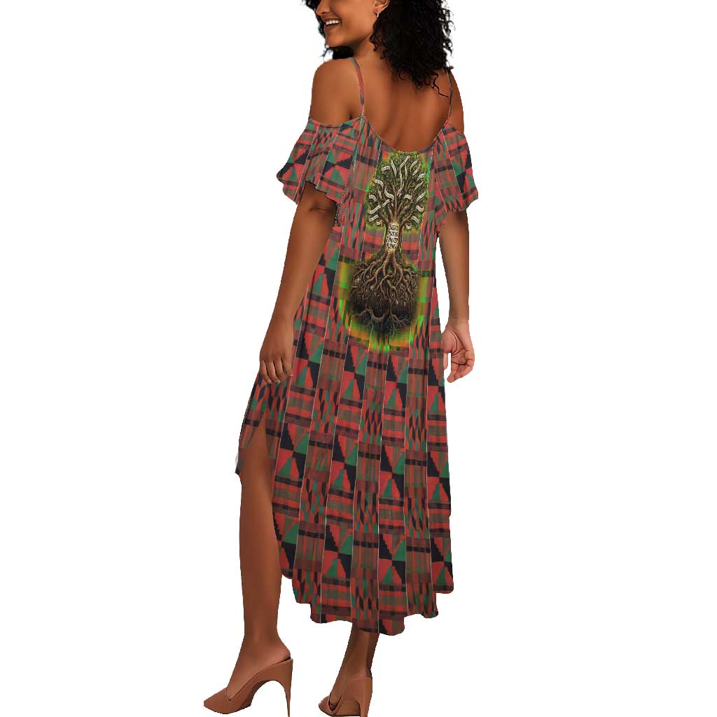 Black Heritage Tree Summer Maxi Dress African Root Black History Kente Pattern