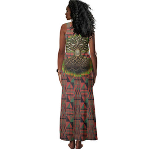 Black Heritage Tree Tank Maxi Dress African Root Black History Kente Pattern