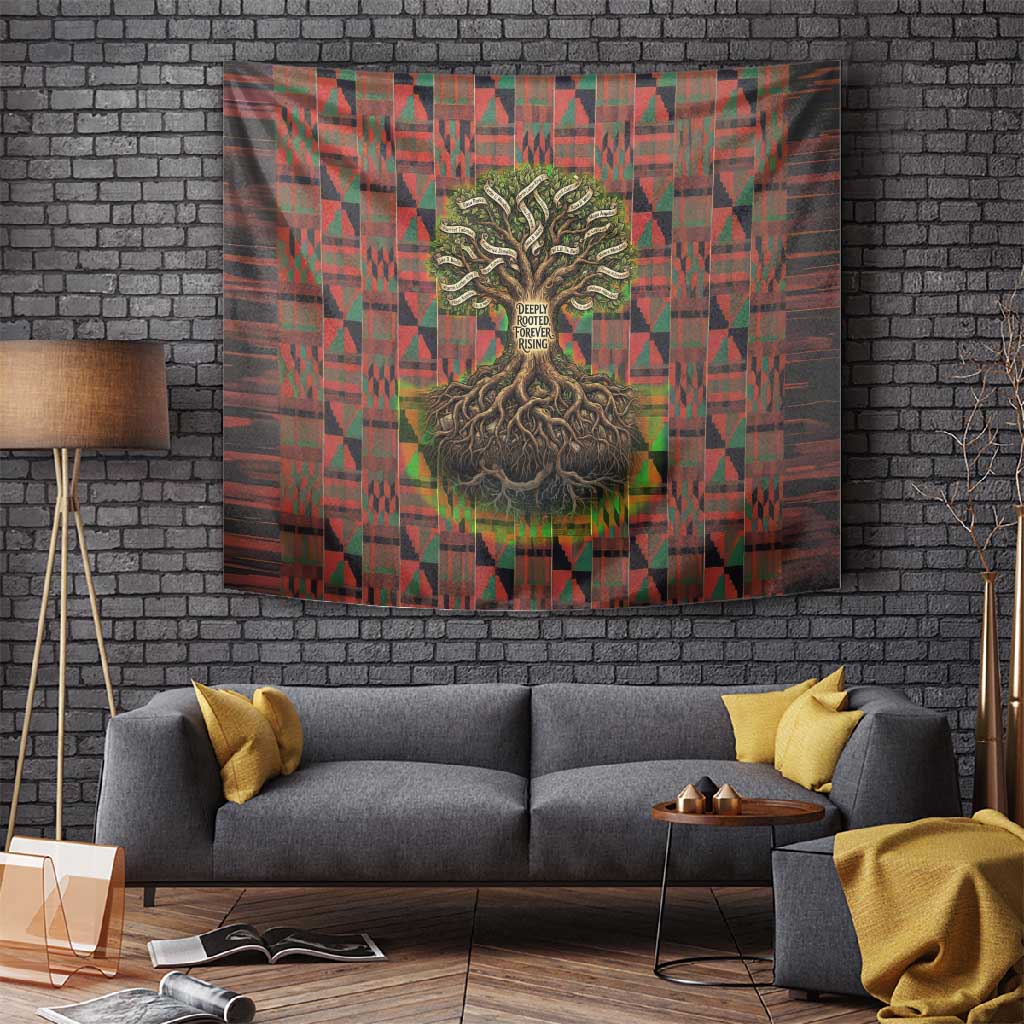 Black Heritage Tree Tapestry African Root Black History Kente Pattern