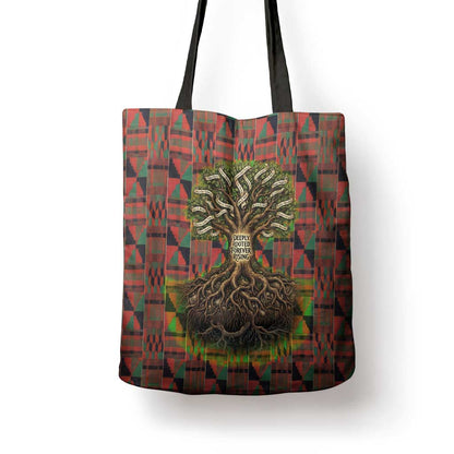 Black Heritage Tree Tote Bag African Root Black History Kente Pattern