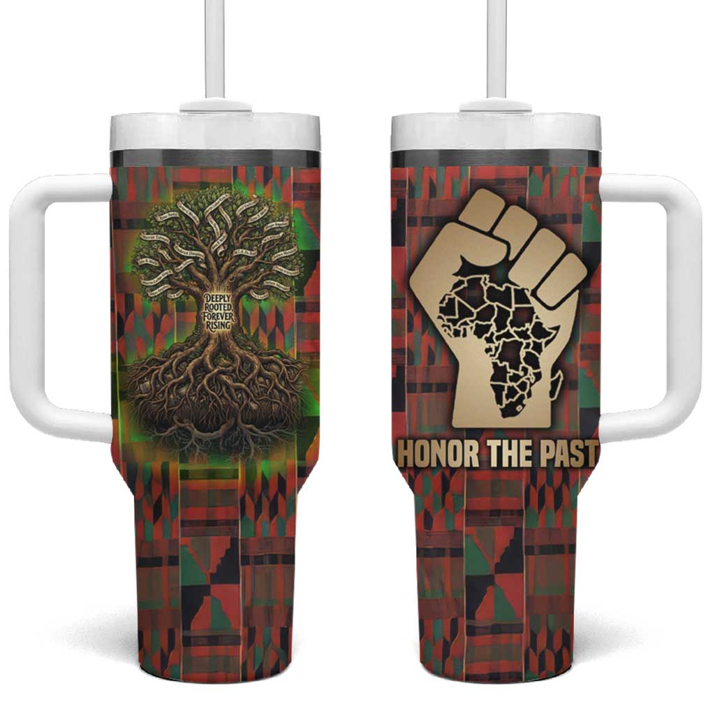 Black Heritage Tree Tumbler With Handle African Root Black History Kente Pattern
