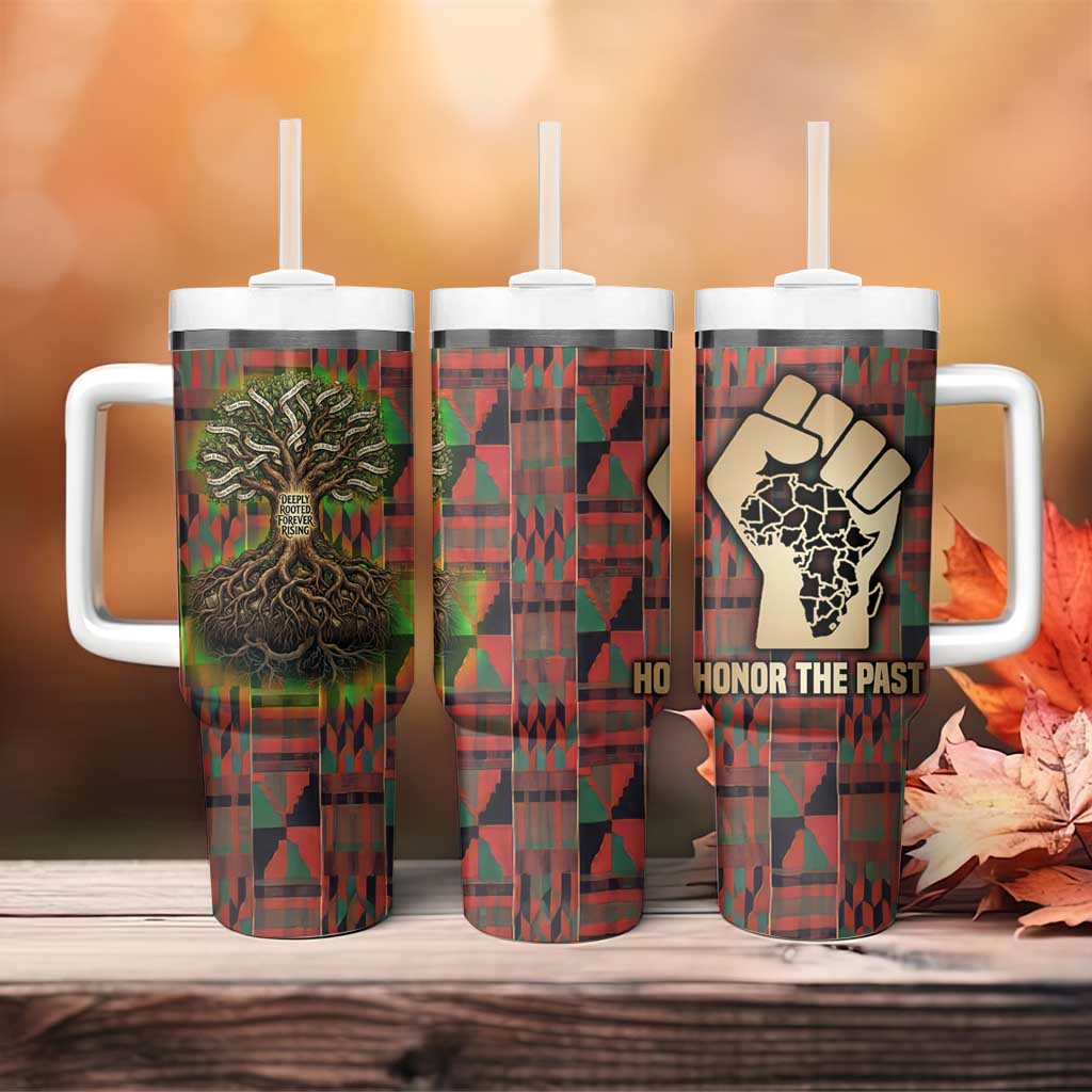 Black Heritage Tree Tumbler With Handle African Root Black History Kente Pattern