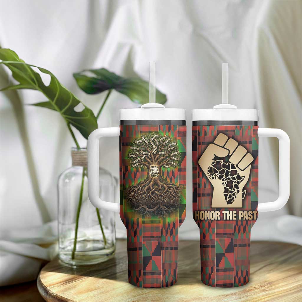 Black Heritage Tree Tumbler With Handle African Root Black History Kente Pattern