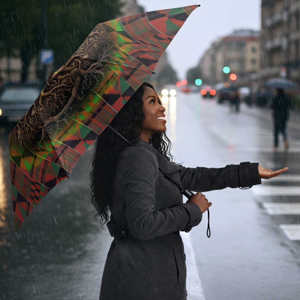 Black Heritage Tree Umbrella African Root Black History Kente Pattern