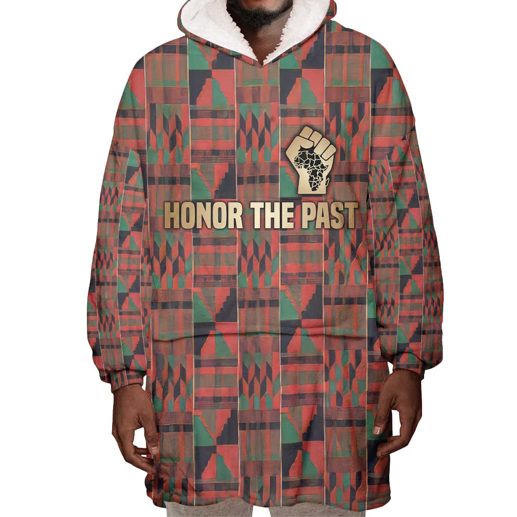Black Heritage Tree Wearable Blanket Hoodie African Root Black History Kente Pattern