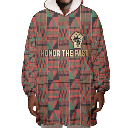 Black Heritage Tree Wearable Blanket Hoodie African Root Black History Kente Pattern