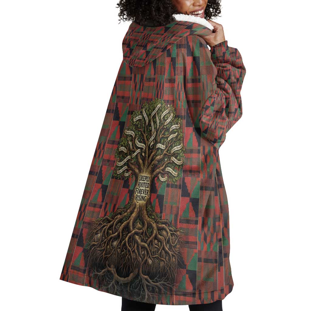 Black Heritage Tree Wearable Blanket Hoodie African Root Black History Kente Pattern