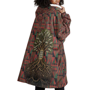 Black Heritage Tree Wearable Blanket Hoodie African Root Black History Kente Pattern