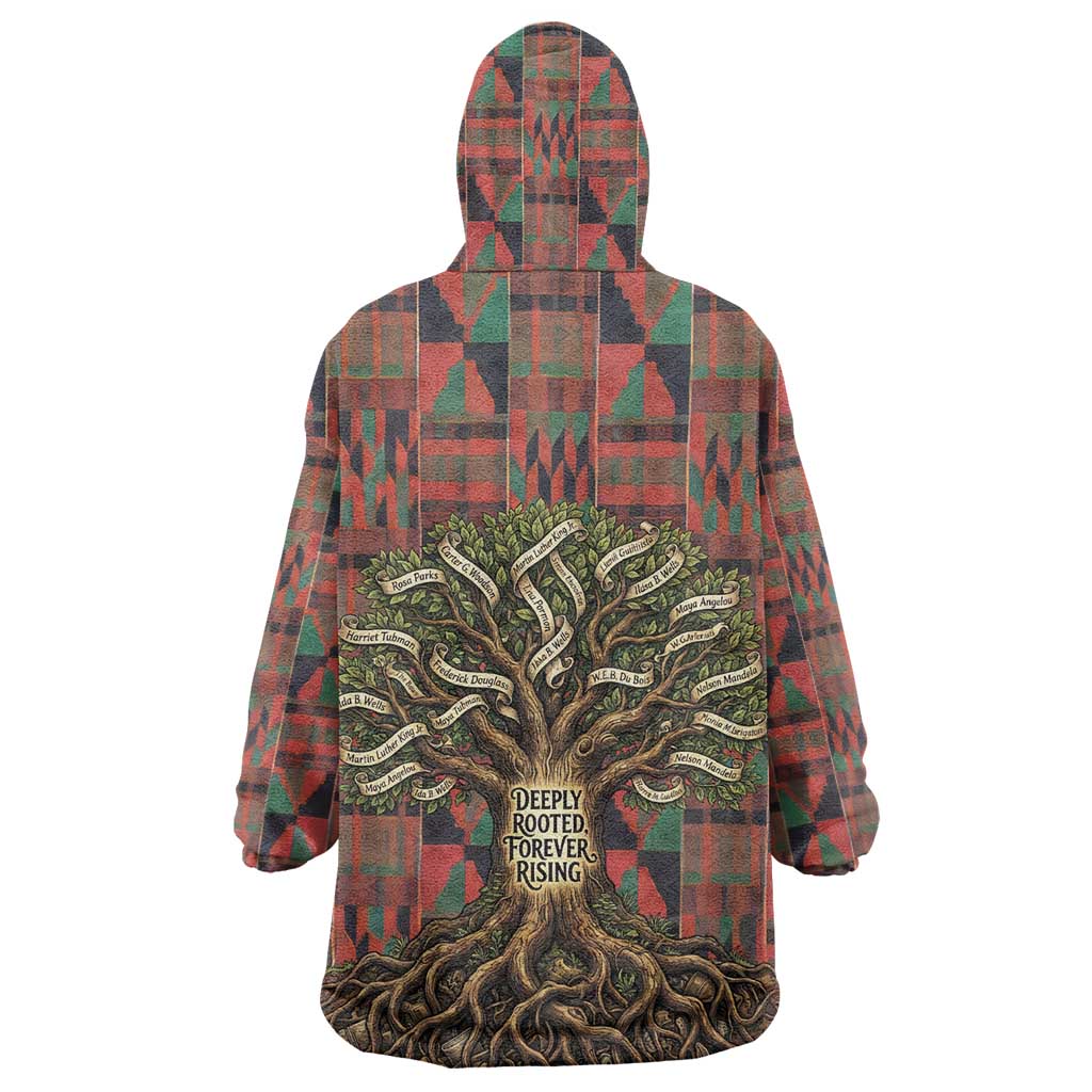 Black Heritage Tree Wearable Blanket Hoodie African Root Black History Kente Pattern