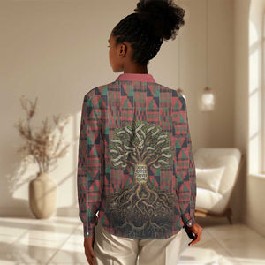 Black Heritage Tree Women Casual Shirt African Root Black History Kente Pattern