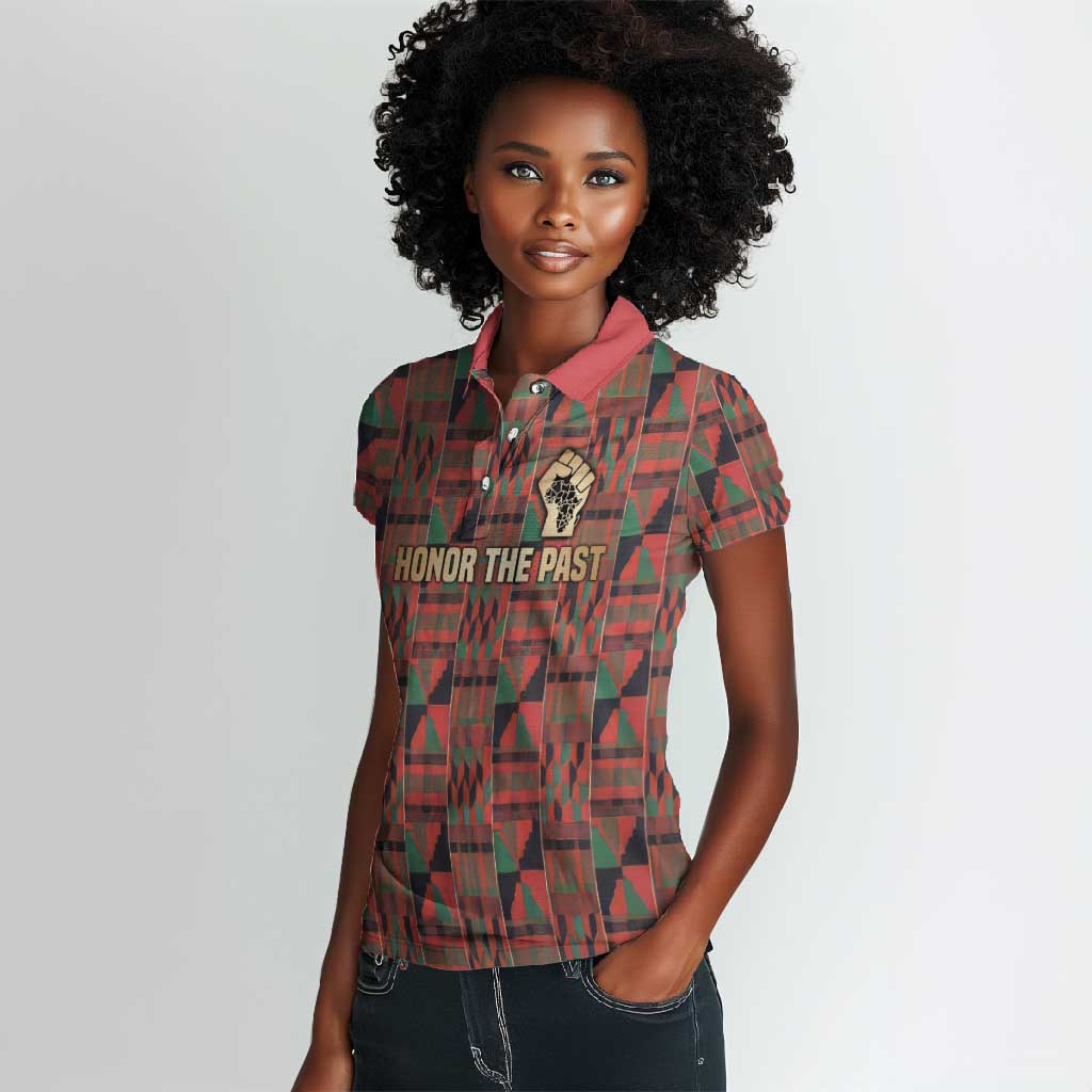 Black Heritage Tree Women Polo Shirt African Root Black History Kente Pattern