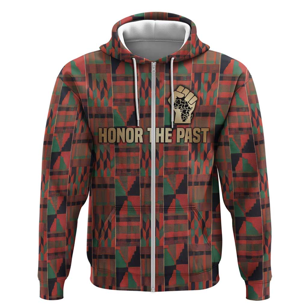 Black Heritage Tree Zip Hoodie African Root Black History Kente Pattern
