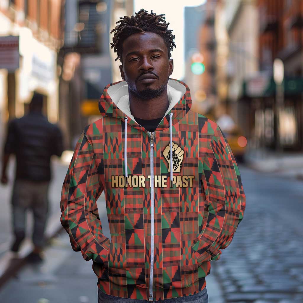Black Heritage Tree Zip Hoodie African Root Black History Kente Pattern